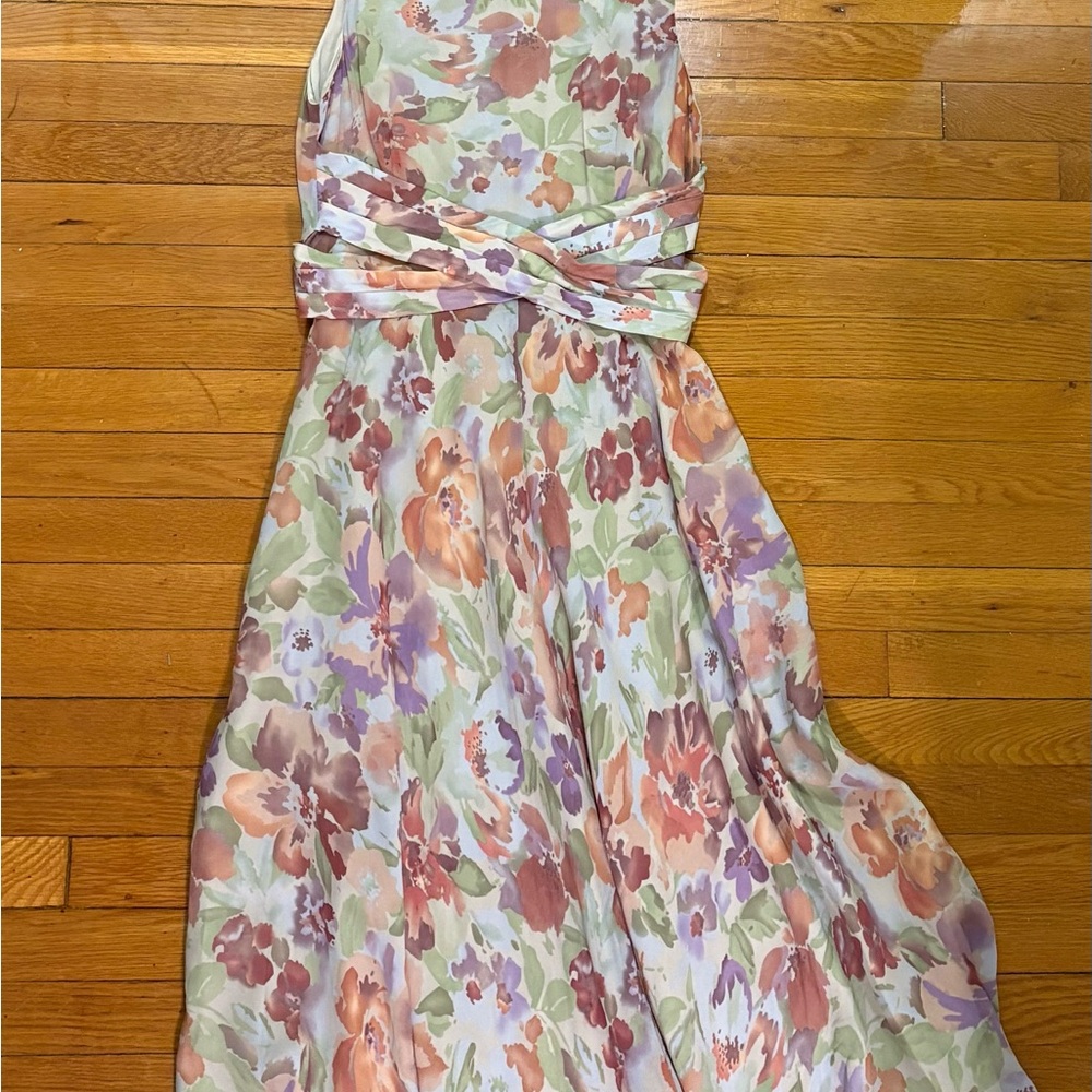 Adrianna Papell Pastel Floral Maxi Dress 100% silk
